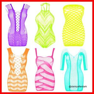 Nylon Fishnet Lingerie Bodysuits 6-Pack One Size Fit All